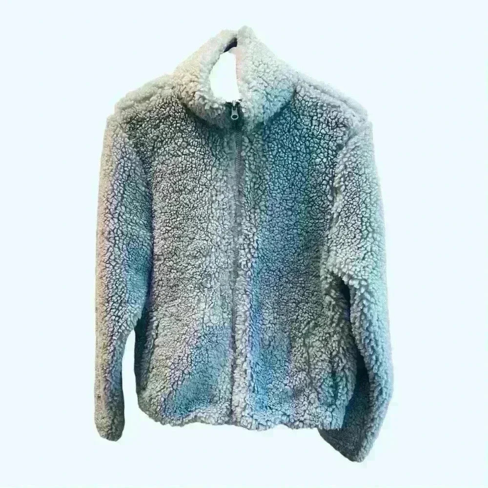 Reel Life Women's Sherpa Jacket Blue Size L Full Zip Stand Collar.